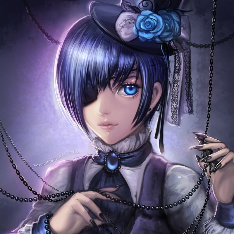 Anime Character with Blue Hair — Purple, Dramatic