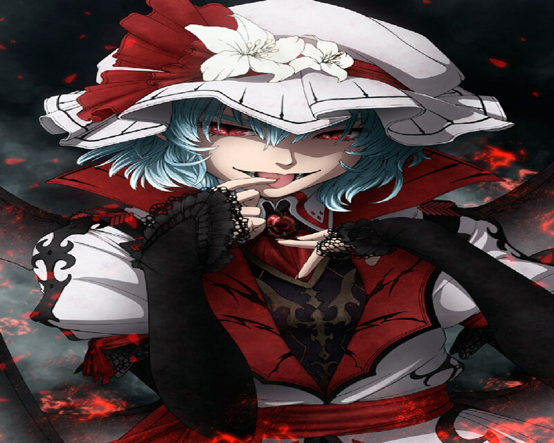 Anime Character with Blue Hair — Red, Dramatic