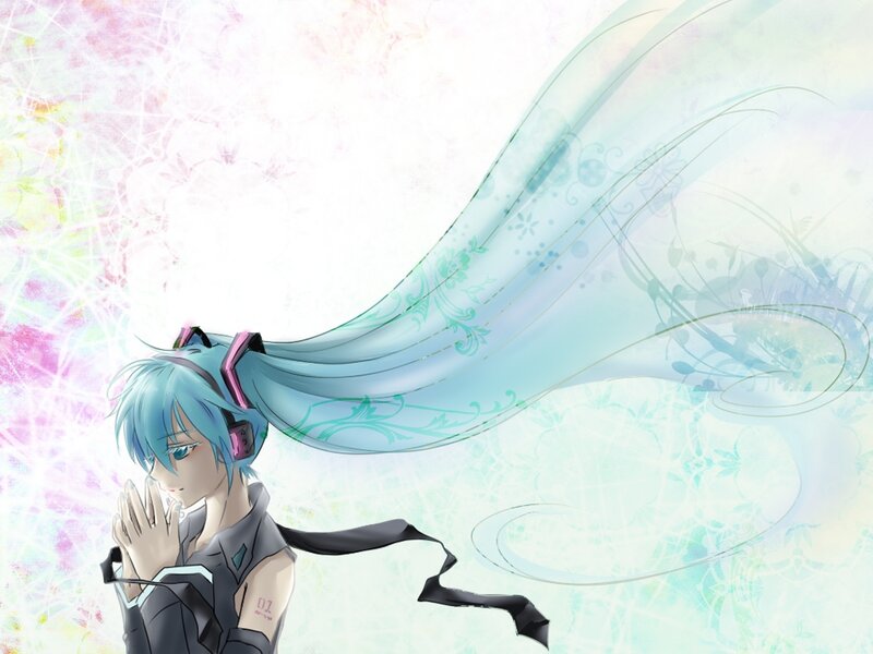 Anime Character with Blue Hair — Serene, Digital Art, Headphones