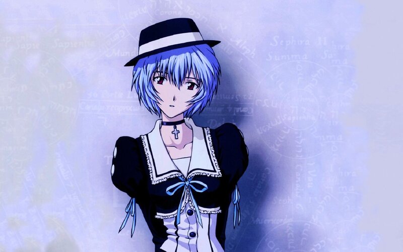 Anime Character with Blue Hair — Serious, Hat