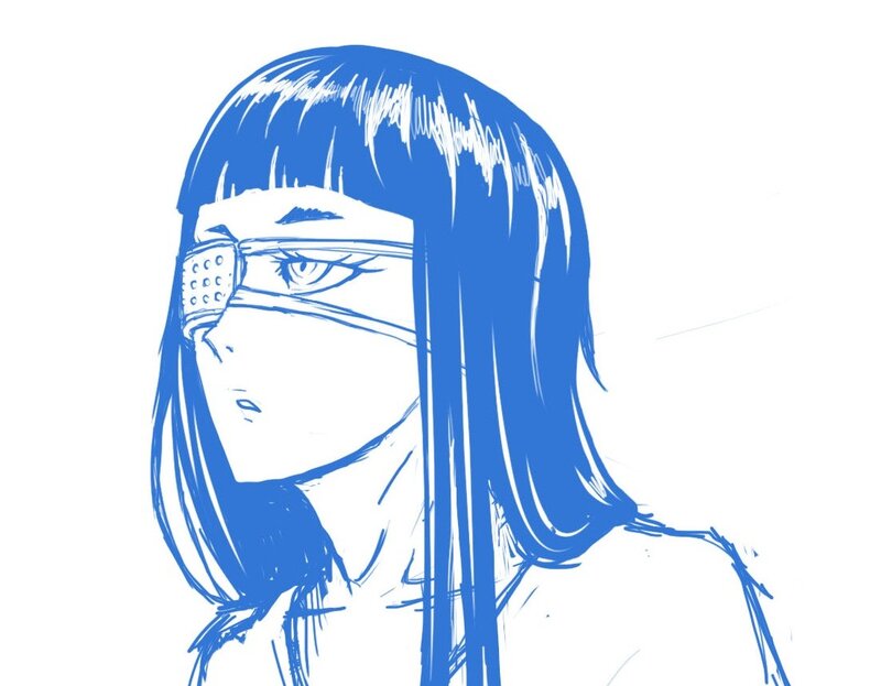 Anime Character with Blue Hair — Serious, Manga, Bandage