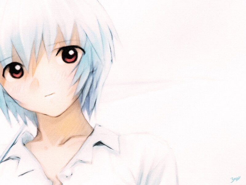 Anime Character with Blue Hair — White, Calm