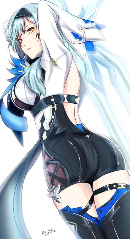Anime Character with Blue Hair — White, Dramatic, Digital Art, Blue Hair
