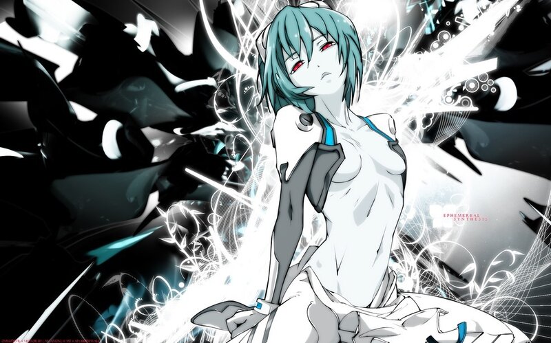 Anime Character with Blue Hair — White, Dramatic