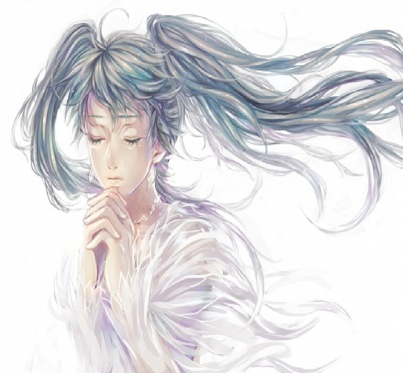 Anime Character with Blue Hair — White, Serene