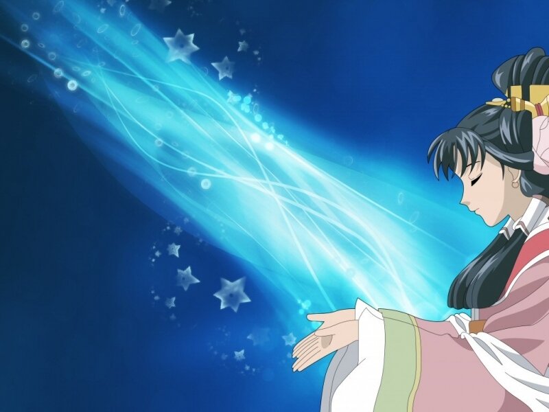 anime character with blue magic