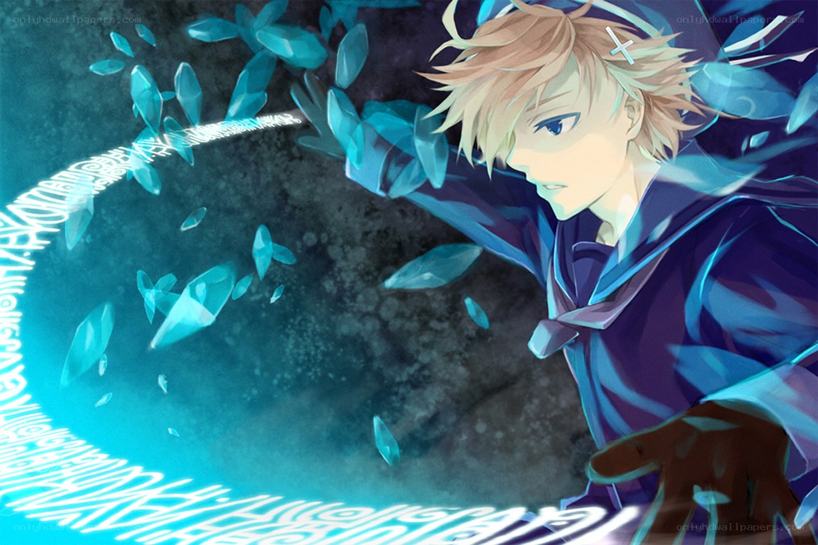 anime character with blue magic