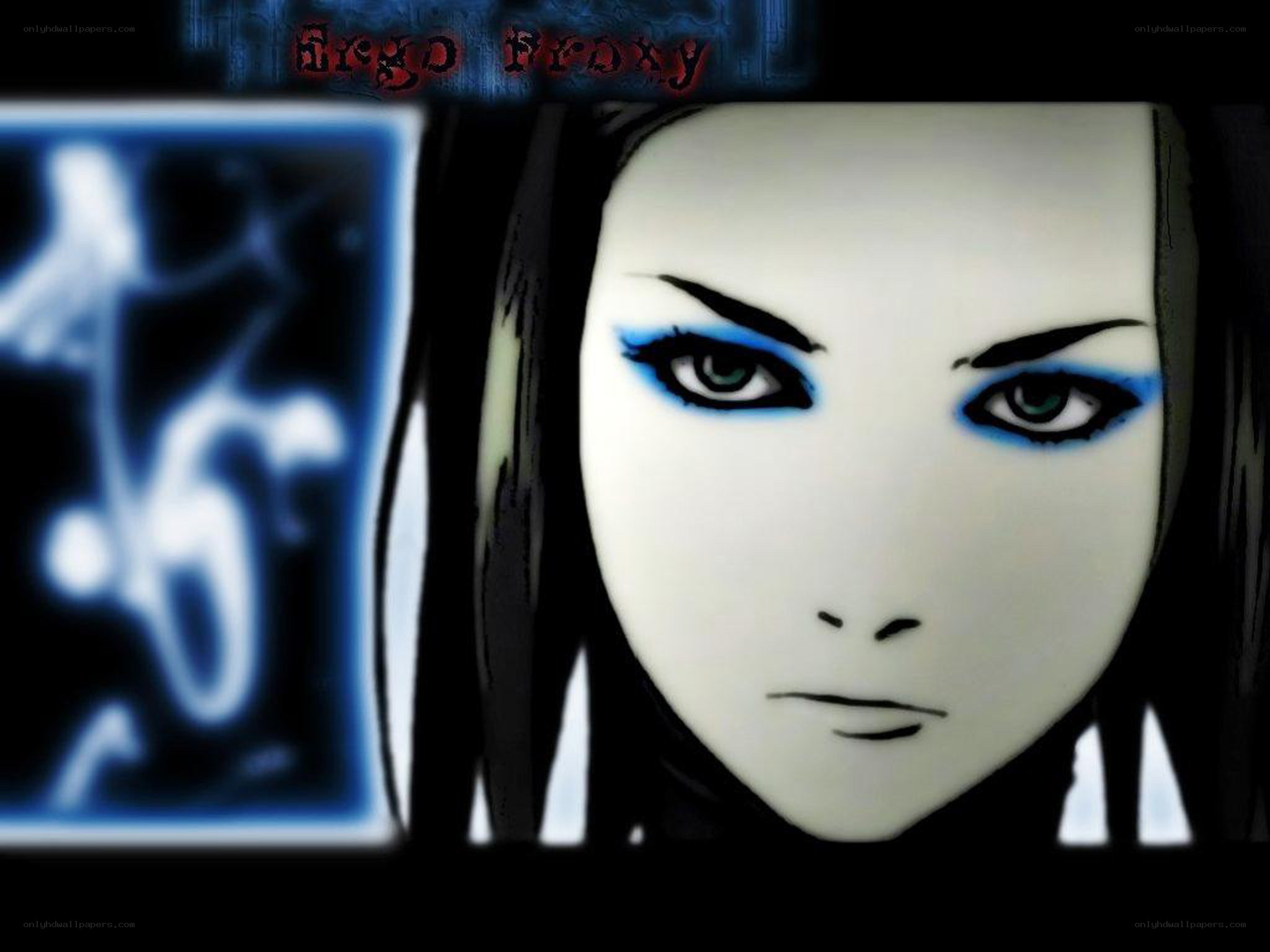 anime character with blue makeup