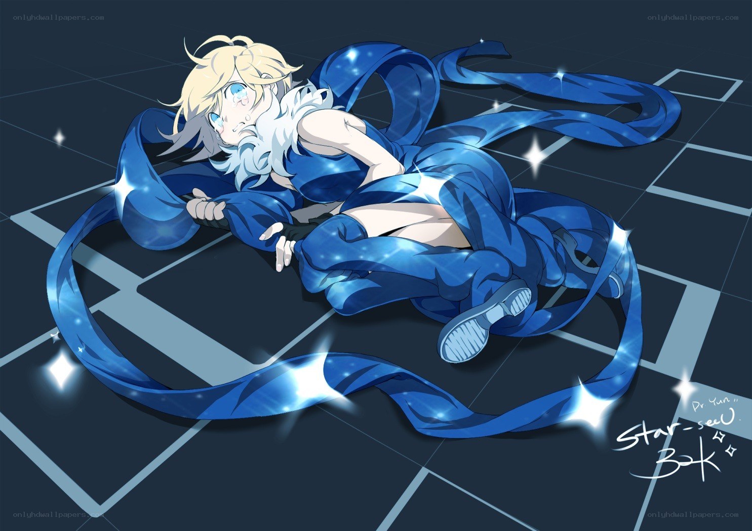 anime character with blue ribbon