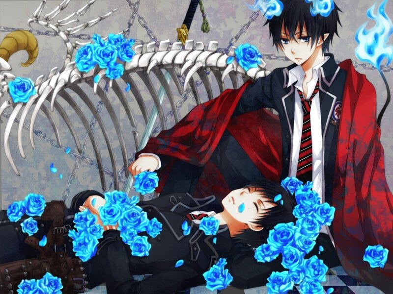 Anime character with blue roses