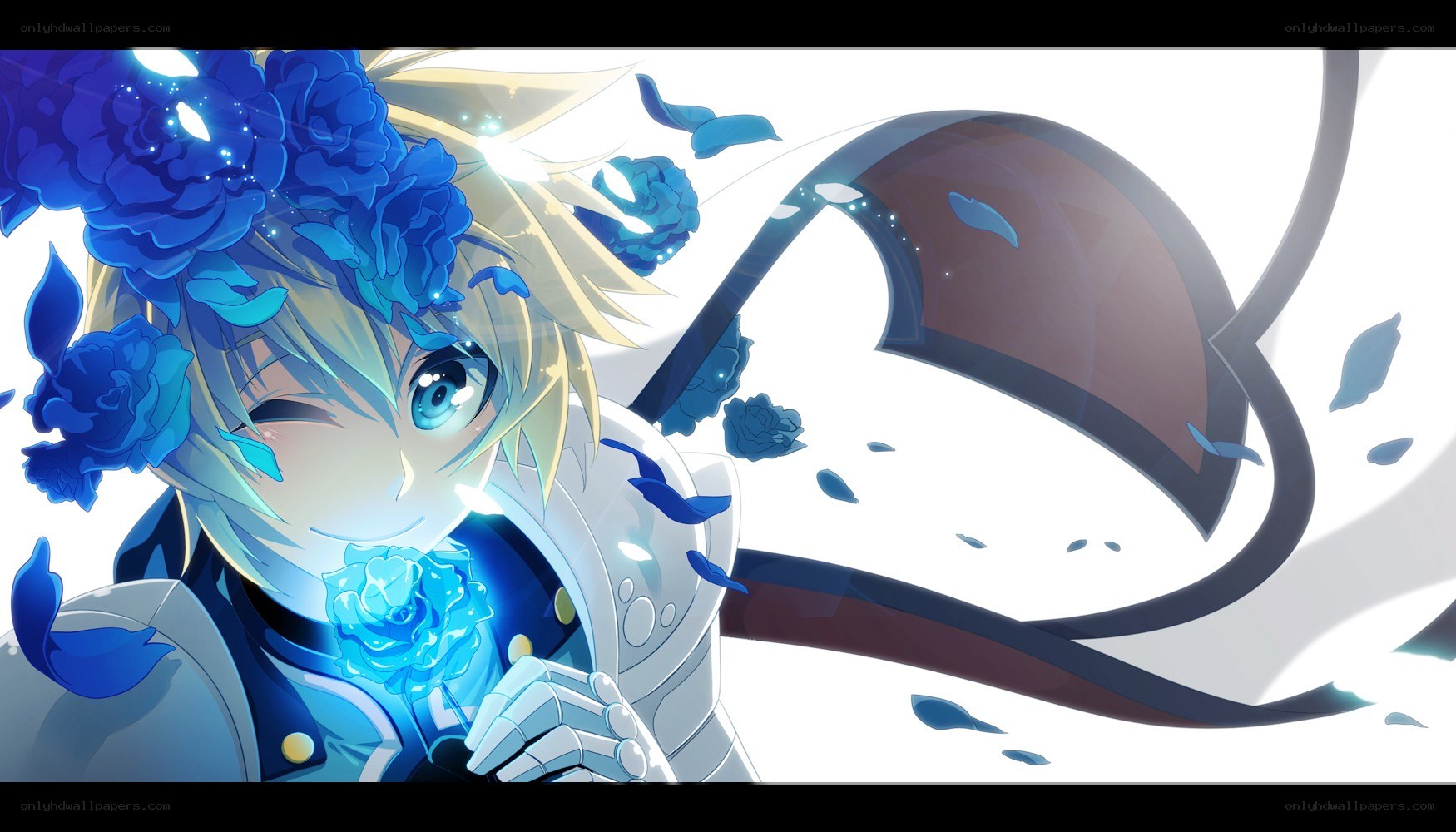 anime character with blue roses