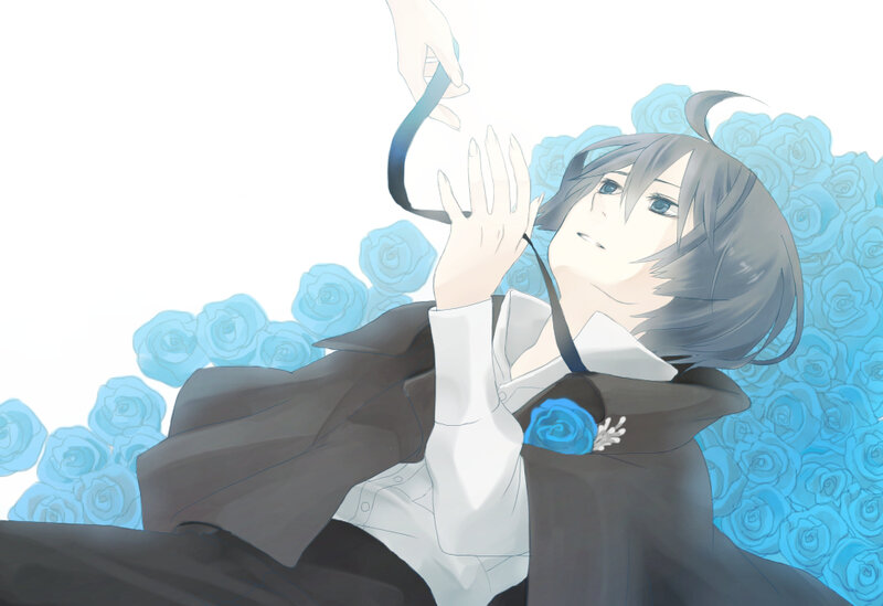 Anime Character with Blue Roses — Dramatic