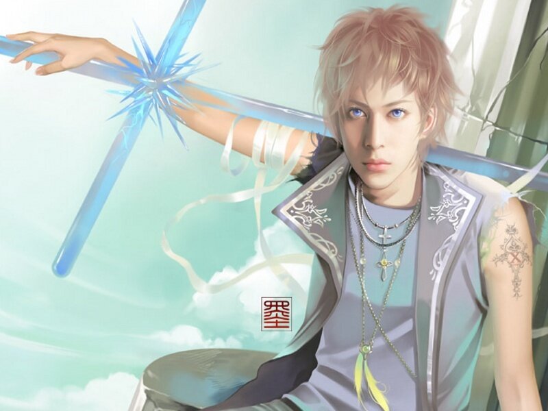 anime character with blue sword