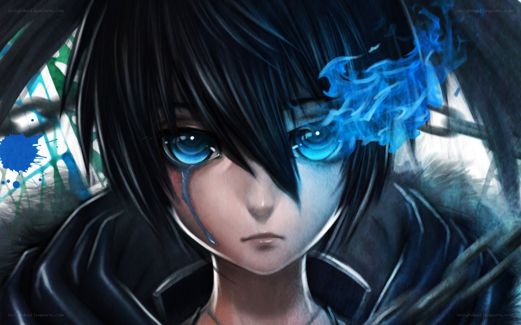 anime character with blue tears