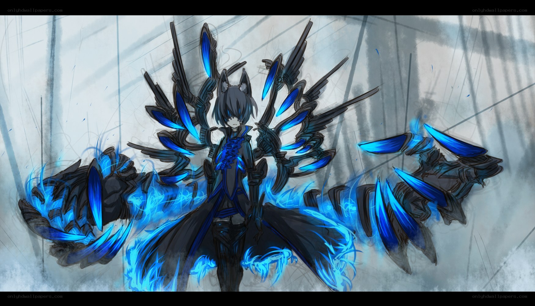 anime character with blue wings