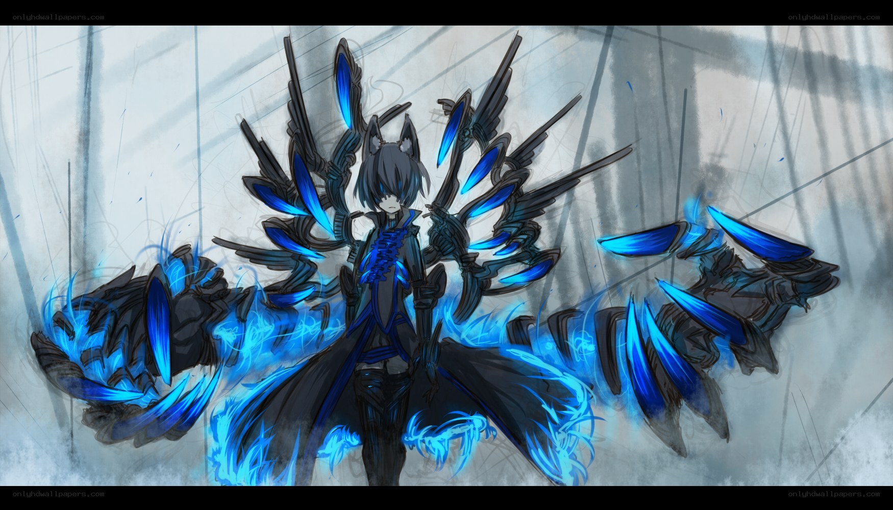anime character with blue wings