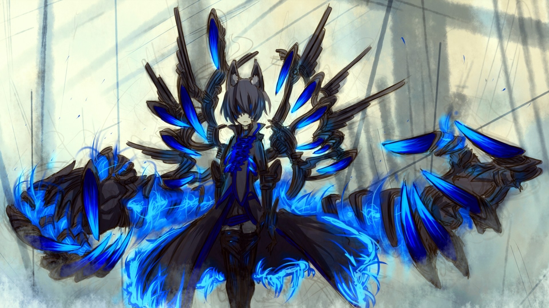 anime character with blue wings