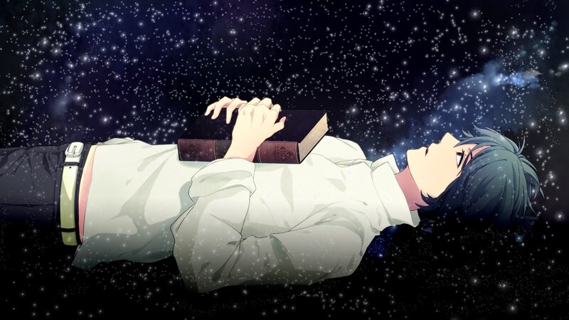Anime character with book in space