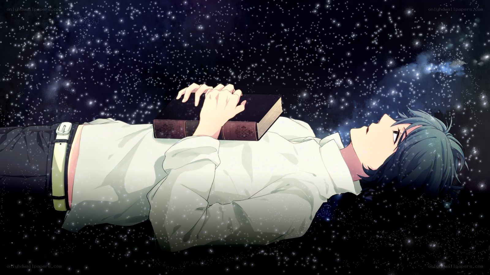 Anime character with book in space