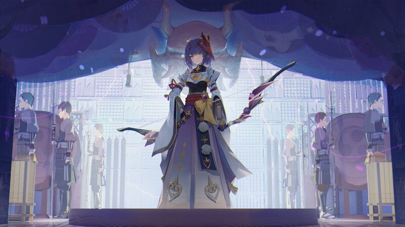 Anime Character with Bow — Purple, Dramatic, Night