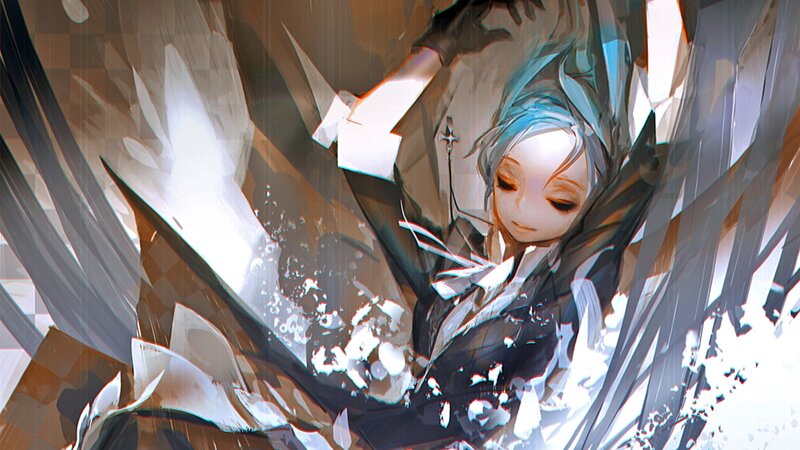 Anime Character with Broken Glass — Blue