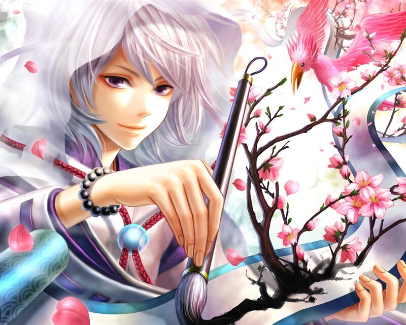 Anime Character with Brush — White, Serene