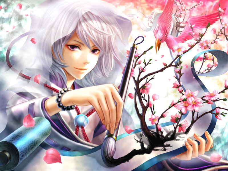 Anime Character with Brush — White
