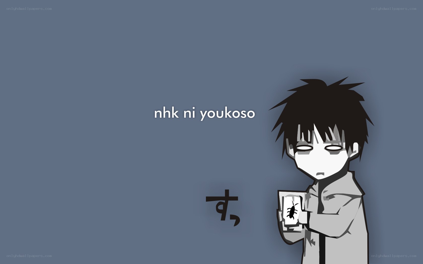 anime character with bug on phone