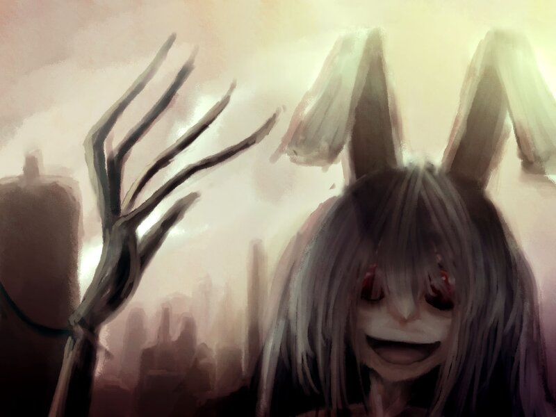 Anime Character with Bunny Ears — Gray, Dramatic, Digital Art