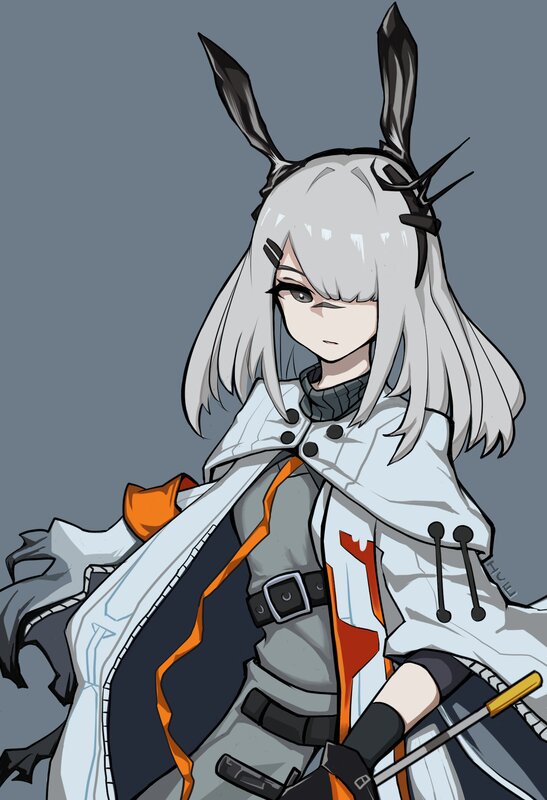 Anime Character with Bunny Ears — Gray, Serious