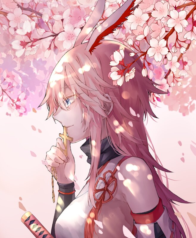 Anime Character with Bunny Ears — Pink, Serene, Spring
