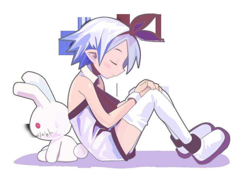Anime character with bunny plush