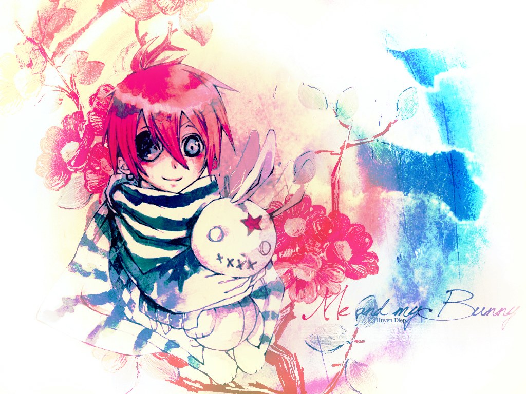 Anime character with bunny plush