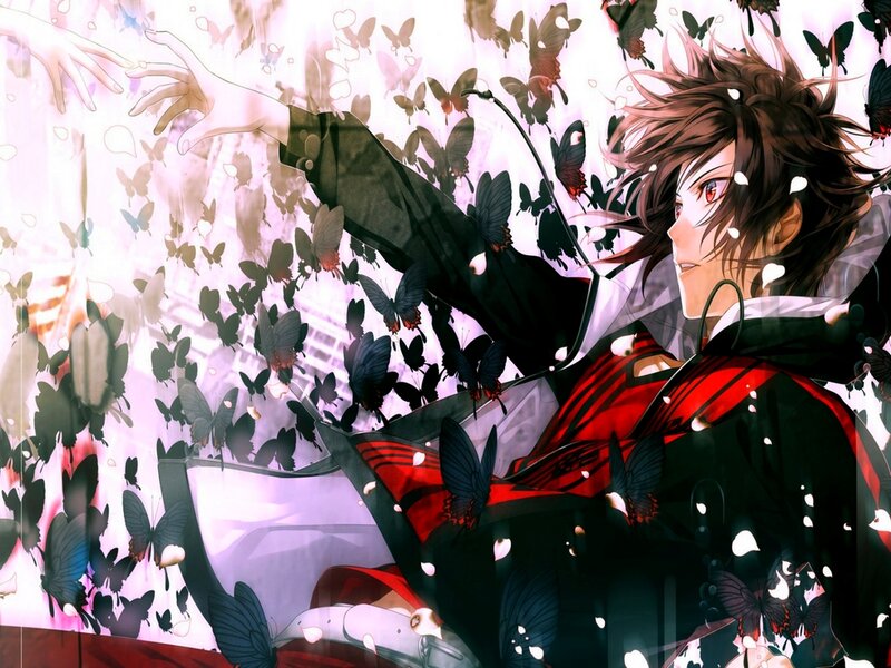 Anime Character with Butterflies — Black, Dramatic, Hand