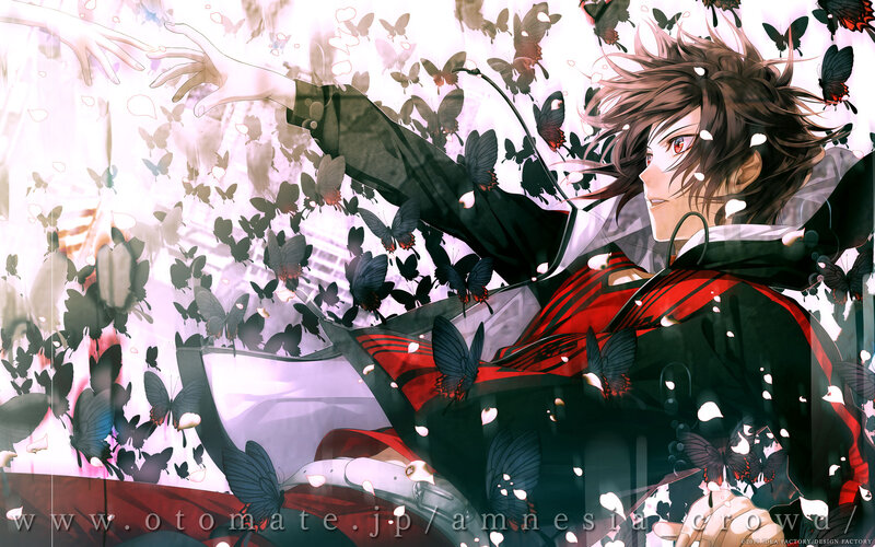 Anime Character with Butterflies — Black, Dramatic, Red Eyes