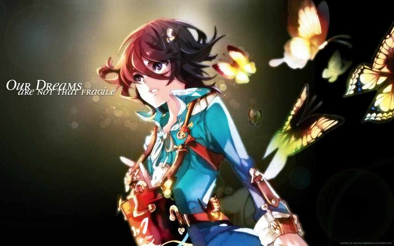 Anime Character with Butterflies — Blue, Dramatic