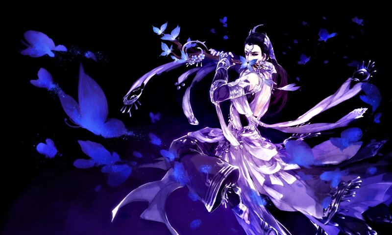 Anime Character with Butterflies — Purple, Dramatic