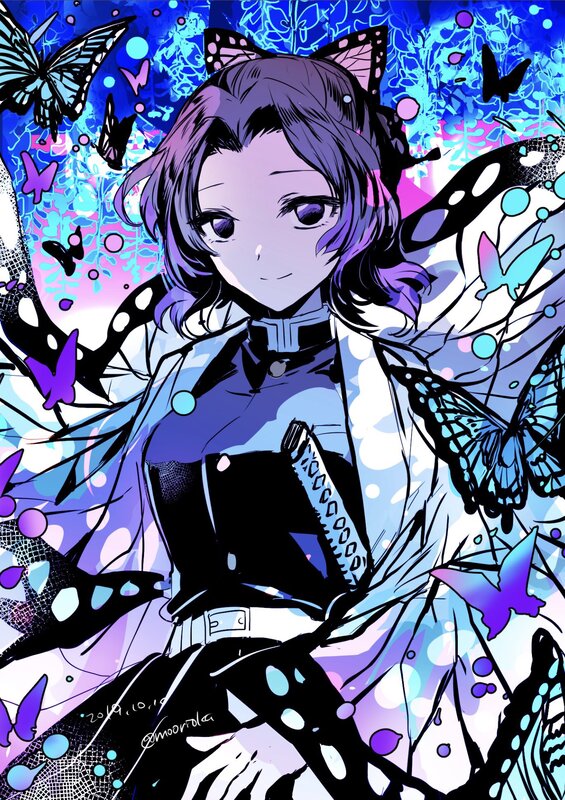 Anime Character with Butterflies — Purple, Dreamy, Manga