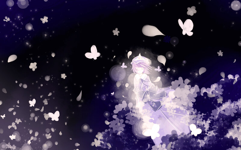 Anime Character with Butterflies — Purple, Serene