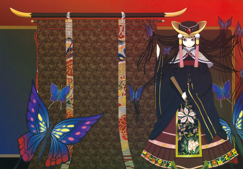 Anime Character with Butterflies — Red, Dramatic, Manga