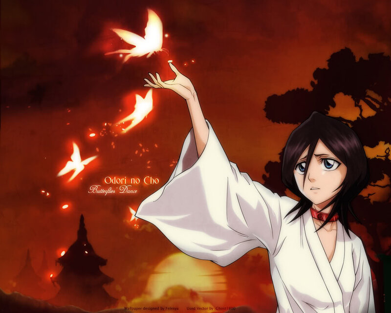 Anime Character with Butterflies — Red, Dramatic