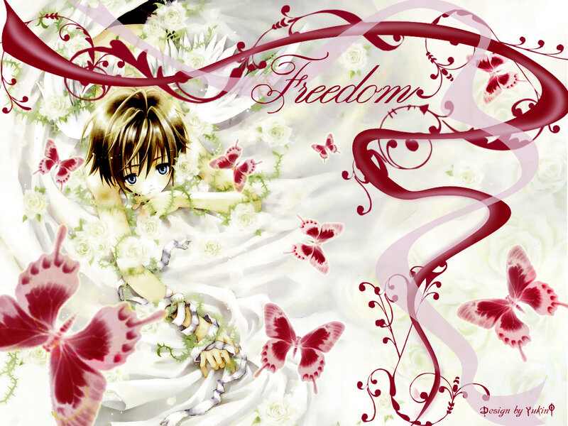 Anime Character with Butterflies — White, Dreamy