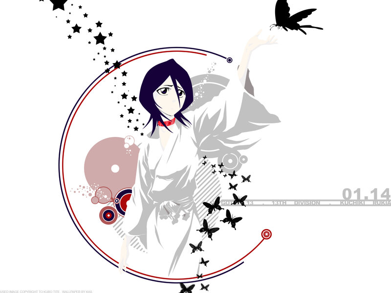 Anime Character with Butterflies — White