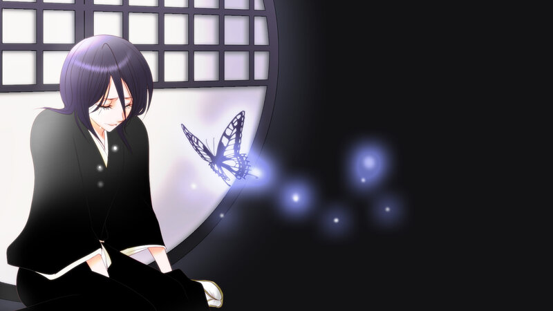 Anime Character with Butterfly — Black, Serene