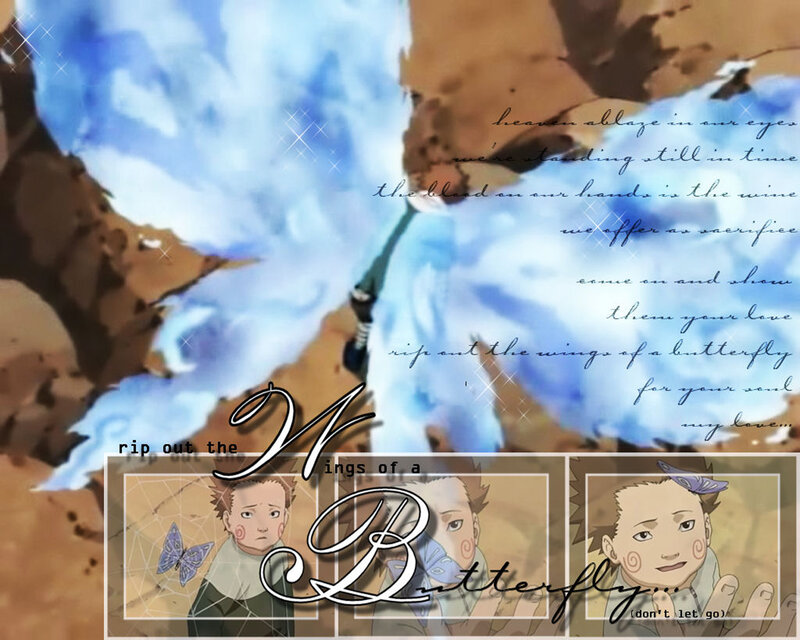 Anime Character with Butterfly — Blue, Dramatic, Text