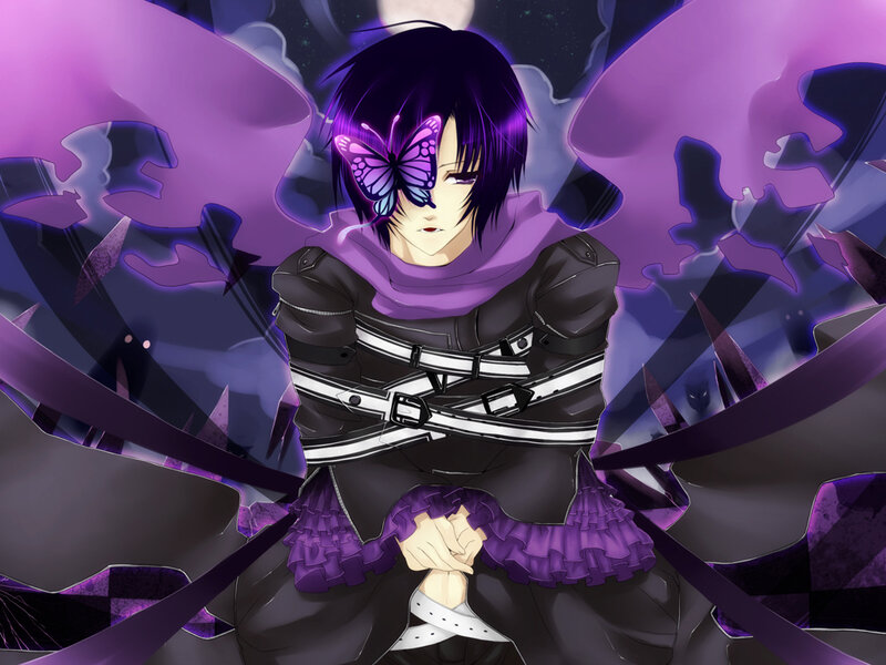 Anime Character with Butterfly — Purple, Dramatic
