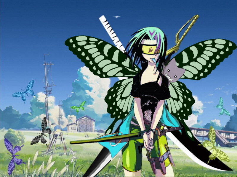 Anime Character with Butterfly Wings — Green, Calm