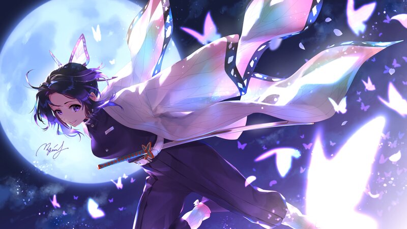 Anime Character with Butterfly Wings — Purple, Dramatic, Night