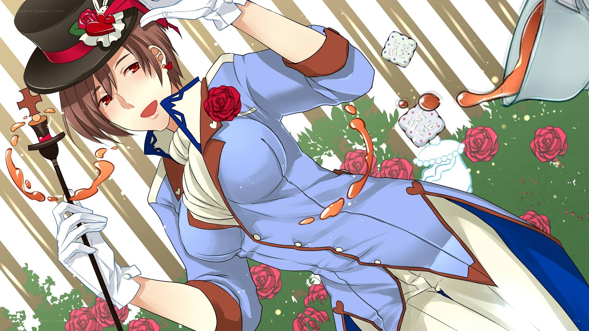 anime character with cane and hat