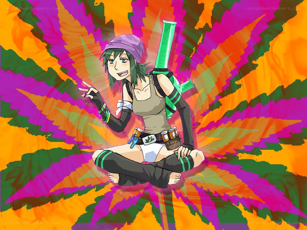 Anime character with cannabis theme